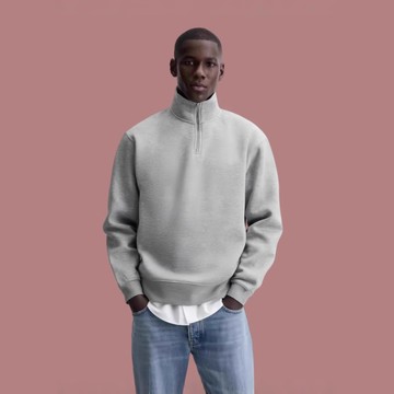 重磅500g半拉鍊立領Boxy灰色大學Tcleanfit美式男女同款秋冬季