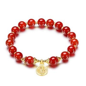 【Jpqueen】福字紅瑪瑙復古簡約串珠手鍊(紅色)