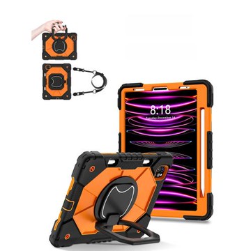 適用蘋果2022ipad pro11寸保護套硅膠防摔平板air5保護殼手提環9代兒童防摔全包邊防彎旋轉支架無蓋背帶筆槽