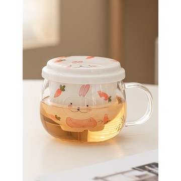 兔子泡茶杯玻璃杯家用辦公帶蓋茶水分離杯高顏值女士專用喝水杯子