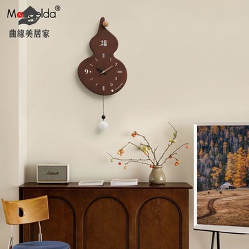 特價出 掛鐘 時鐘 鐘錶 電子鐘 免打孔創意葫蘆鐘表高級感裝飾掛鐘客廳原木風掛墻時鐘 廠家現貨5y8