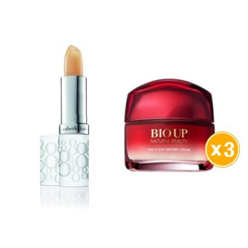 【全效呵護】Elizabeth Arden 雅頓 八小時潤澤護唇膏 3.7g X2(台灣專櫃貨)+BIO UP 自然美 全效防護光采素顏霜SPF50