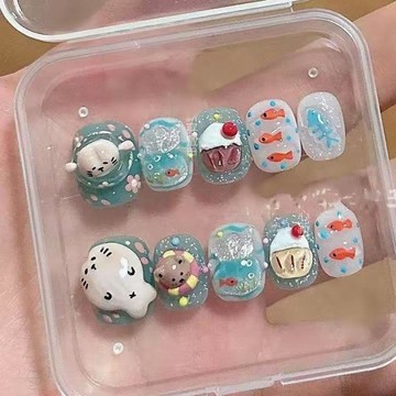 Yuki Nail手工穿戴甲短款立體可愛純手工穿戴甲可拆卸穿戴甲純手工高階輕奢