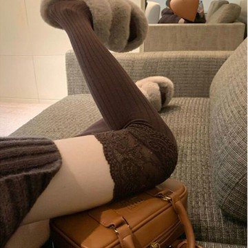 臺灣出貨🔥全網最低價🚀襪子女長筒過膝蕾絲25年黑白灰咖美拉德堆堆半截jk純欲長靴元氣襪 過膝靴襪 蕾絲拼接棉長筒襪