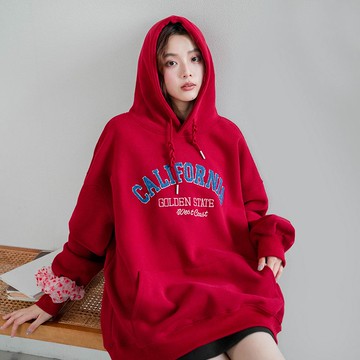 現貨★圓領英字刺繡寬鬆連帽抽繩上衣(共2色)1223 【NR2652】