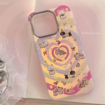 台灣出貨❤鎏金鐳射適用iphone16手機殼15Promax蘋果15防摔14彩愛心卡通13韓