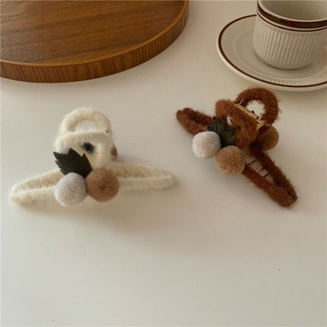 韓國設計款毛絨球球發夾大抓夾氣質百搭可愛后腦勺發卡鯊魚夾發抓