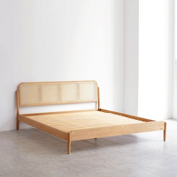 hoi!源氏木語覓藤橡木實木原木色藤編雙人加大床架180X200 Y49B01