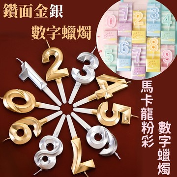 [隔日到貨]數字蠟燭 生日蠟燭 數字0-9 奢華金屬 純金 銀色 馬卡龍粉彩 生日蛋糕蠟燭 生日派對 彩色蠟燭