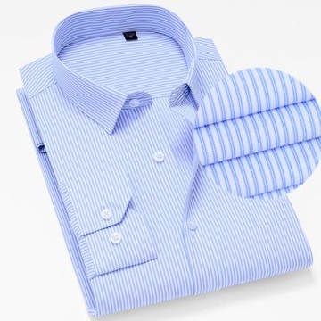 秋季免燙男士長袖襯衫中年商務正裝中老年爸爸裝加大碼條紋棉襯衣