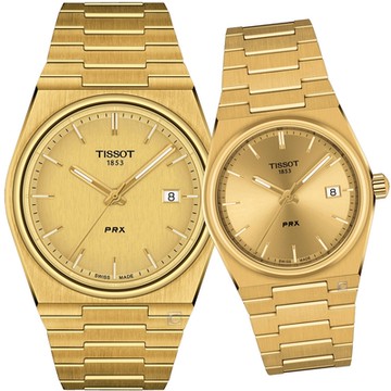 TISSOT 天梭 官方授權 PRX系列 70年代復刻對錶-T1374103302100+T1372103302100 聖誕節 禮物