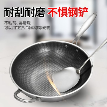 新款不銹鋼炒鍋加厚全屏蜂窩無塗層不粘鍋平底禮品鍋具 LMAN