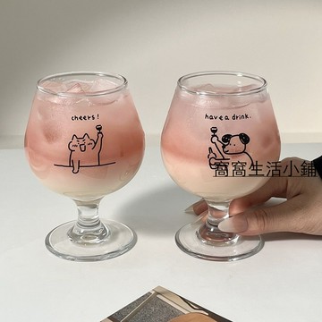 台灣出貨 韓式高腳杯 可愛小狗玻璃杯 ins風玻璃杯 高腳杯 甜品杯 果酒杯 果汁杯 氣泡水杯