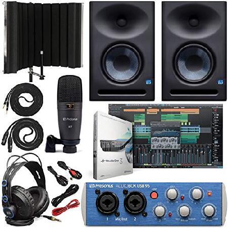 Presonus AudioBox 96 Audio Interface Studio Bundle with Studio One Artist Software Pack with Eris E7 XT Pair 2-Way Studio Monitors and  Instrument