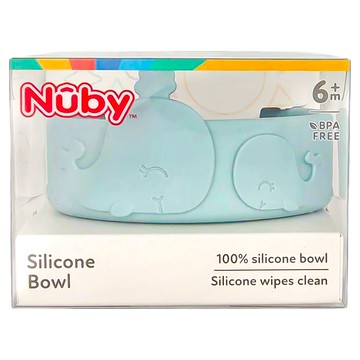 Nuby 矽膠大口徑餐碗  鯨魚藍  1個