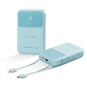 WONDER 可拆線式快充行動電源 綠 10000mAh【九乘九購物網】
