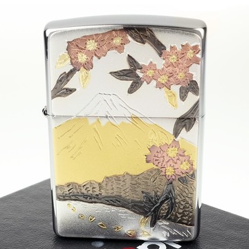 Zippo 日系~傳統藝術-富士櫻圖案電鑄板貼片加工打火機