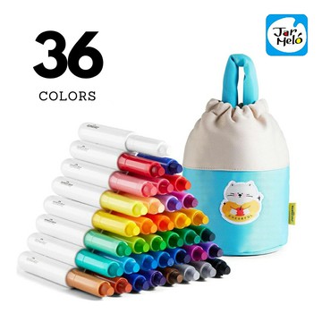 【JarMelo 原創美玩】筆筒袋裝兒童可水洗絲滑蠟筆(36色)