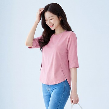 純棉開衩顯瘦五分袖上衣