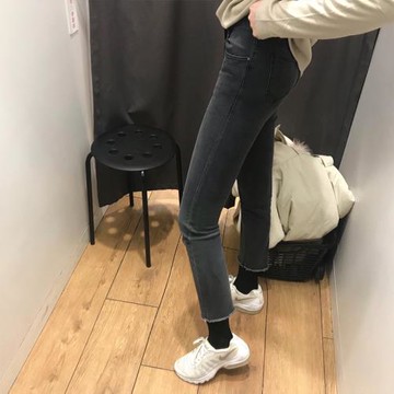 2024春夏韓國高腰牛仔褲女ulzzang九分褲顯瘦煙灰色時髦小直筒褲