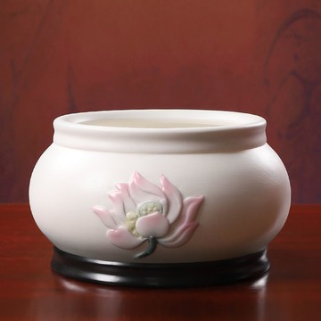 久畔德化陶瓷蓮花佛具佛前供奉用品擺件套組香爐花瓶果盤圣水杯 c7301