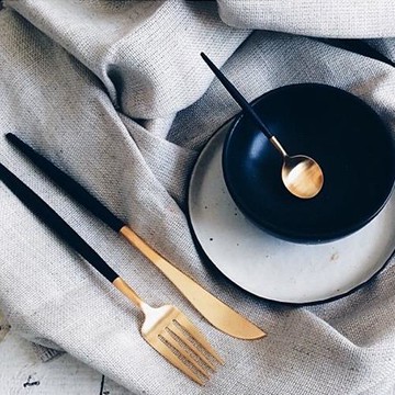 葡萄牙Cutipol官方授權GOA BlackGold黑色鍍金西餐叉甜點咖啡勺