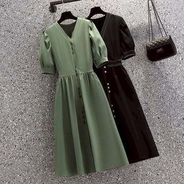 品牌折扣店商場專柜撤柜女裝尾貨清倉夏裝赫本風短袖雪紡連衣裙子