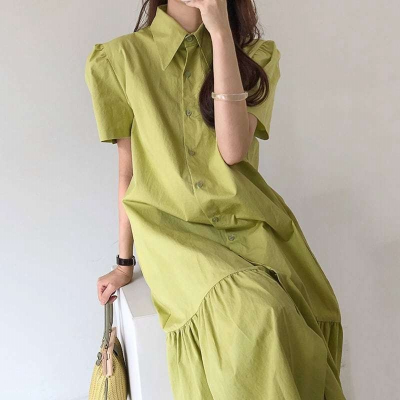 ワンピース 春 夏 ロング ティアードワンピース レディース シャツ ロング丈 韓国 半袖 ドレス ロングワンピース 春秋 春色 パステルカラー 通販 Lineポイント最大0 5 Get Lineショッピング