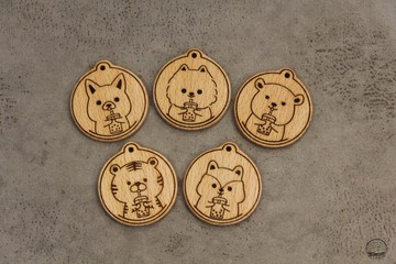 喝珍珠奶茶系列_動物版 原木鑰匙圈 鑰匙圈 吊飾 客製化 送禮