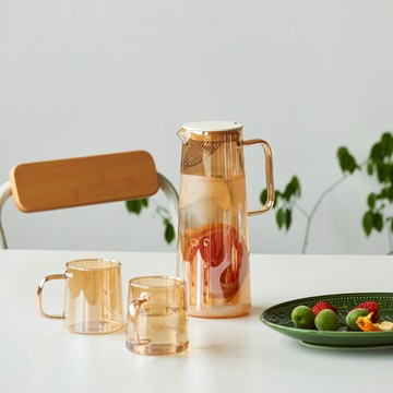 FOREVER 耐熱玻璃玫瑰金把手水壺1800ML 一壺兩杯組