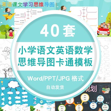 Word模板 | word彩色黑白線稿小報模板 數學思維導圖模板卡通小學生語文英語