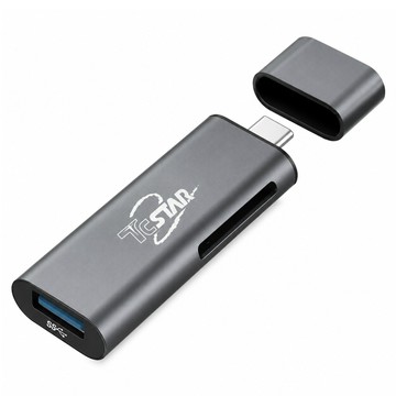 TcSTAR 迪士達 TYPE-C 轉SD TF讀卡 + USB 3.0鋁合金轉接器  灰色  1  TYC-MF002