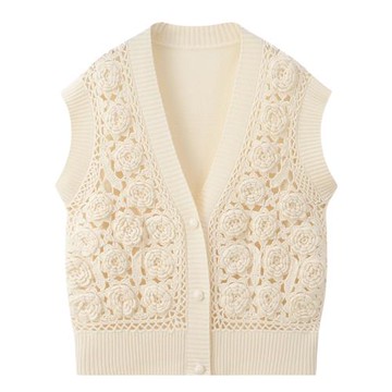 官方旗艦店羊絨馬甲女開衫V領短款寬松加厚休閑時尚毛衣坎肩K3745