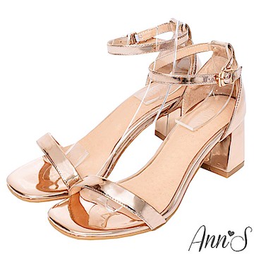 Ann’S不踩雷美腿製造機一字帶涼鞋-細帶6公分中跟-玫瑰金