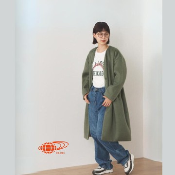 【預購】beams 無領 大衣 V型開口 外套