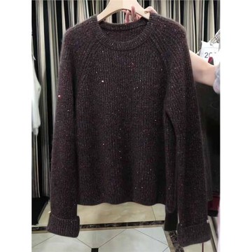 高級感咖色套頭圓領毛衣女2024秋冬新款歐貨重工漂亮針織衫上衣潮