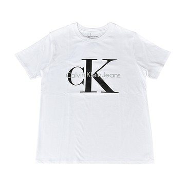 CK Calvin Klein經典燙印字母LOGO造型圓領短袖T恤(男款/白)