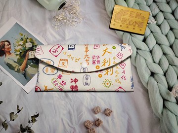單層紅包袋-薄棉布白底大吉大利吉祥話布紅包袋-存摺袋-手作布