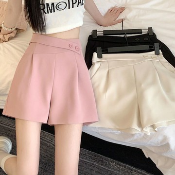 FUXI 薄款西裝短褲女 韓版高腰顯瘦闊腿短褲 A字短褲 熱褲 甜美休閒短褲 女裝褲子 褲裝