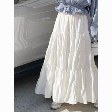 韓國chic夏季復古時尚休閒簡約百搭高腰蛋糕裙大裙襬半身裙長裙 韓版高腰蛋糕裙 蓬蓬裙 半身裙 A字裙 紗裙 層次蛋糕裙