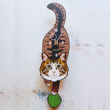 C-101 橘色虎斑長毛貓 - 動物造型鐘擺鐘