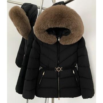 【巴黎精品】現貨+預購 頂級真狐狸毛領真羽絨外套白鴨絨外套羽絨衣秋冬大碼休閒女裝-收腰女外套8色a1ld50