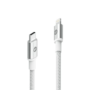 mophie｜MFi認證 180cm USB-C To Lightning PD編織快速充電傳輸線-白色