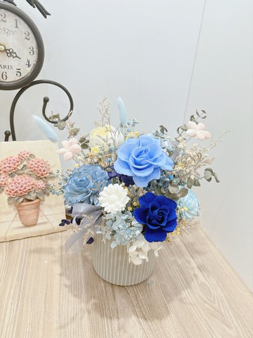 藍色系永生花開幕盆