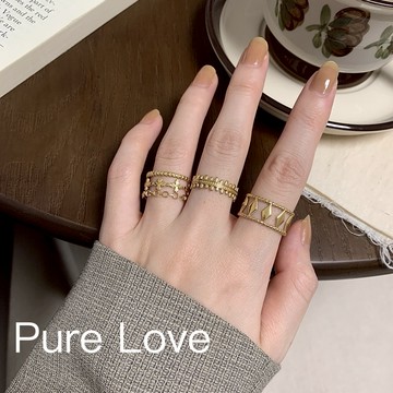 Pure Love樂芙 / 正韓 鈦鋼【L316醫療鋼】G0068簡約花朵蕾絲十字開口可調節戒指/ 金