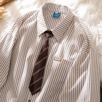 日系復古學院風條紋jk襯衫女夏款小眾百搭寬松情侶裝港味短袖襯衣