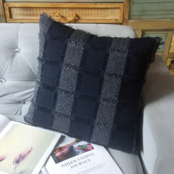 TROMSO 流蘇大格紋立體編織抱枕  牛仔藍  40 x 40cm