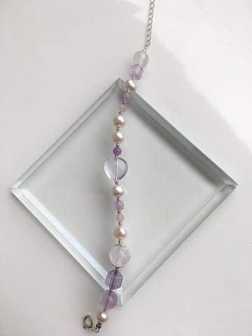 心忱-仙女系寶石級紫玉晶 珍珠 紫鋰雲母手鍊水晶