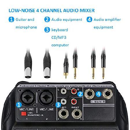 Ultra Low-Noise Channels Audio Mixer Sound Mixing Console Line Mixer with Sound Card and Built-in 48V Phantom Power for Home Music Production, Web