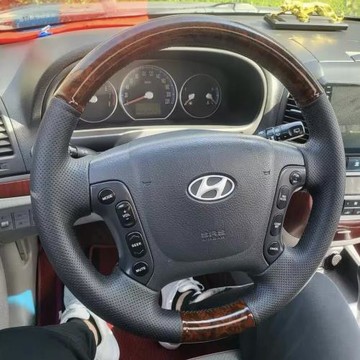 06-08-10-11-12年款現代進口老款新勝達真皮方向盤套手縫把套專用